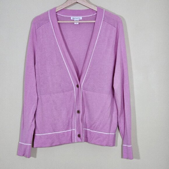 Athleta Cardigan Womens L Pink Buttons Pockets Knit Wool Blend LS Athleisure - Picture 1 of 15